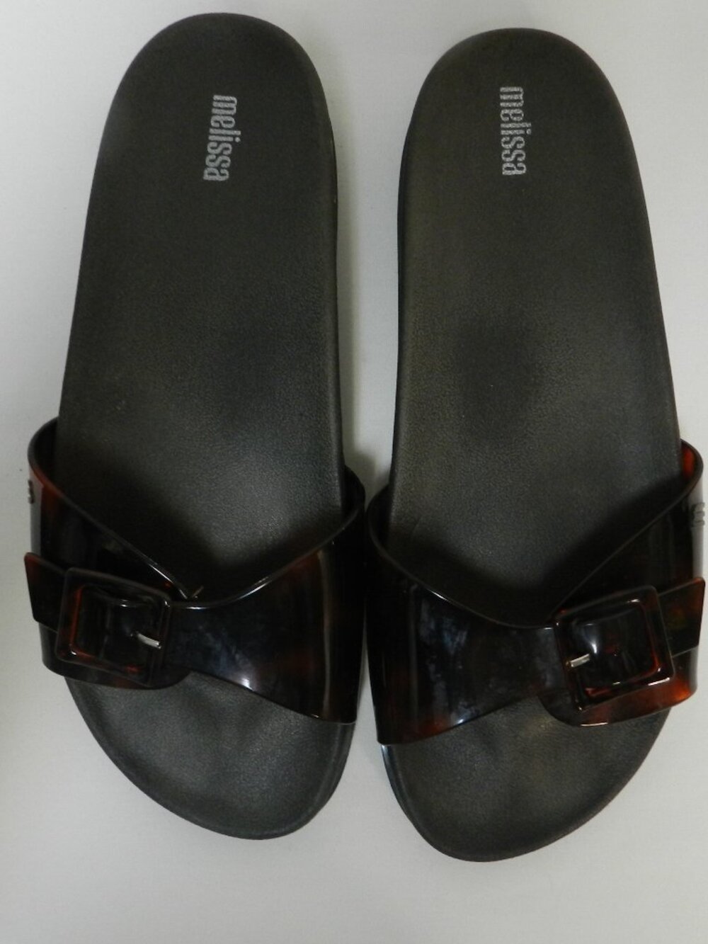 Melissa Wide Slide Tortoise Sandals Slides brown black rubber jelly Size Sz 9